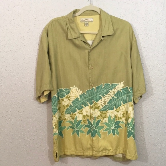 Tommy Bahama 100% Silk Palm Print Short Sleeve Button Up Shirt size L - Picture 1 of 12